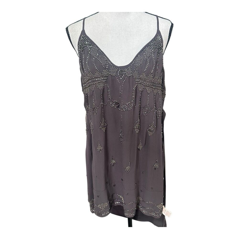 Free People Beaded Embellished Tank Tunic Brown Medium Boho Festival Beach NWT